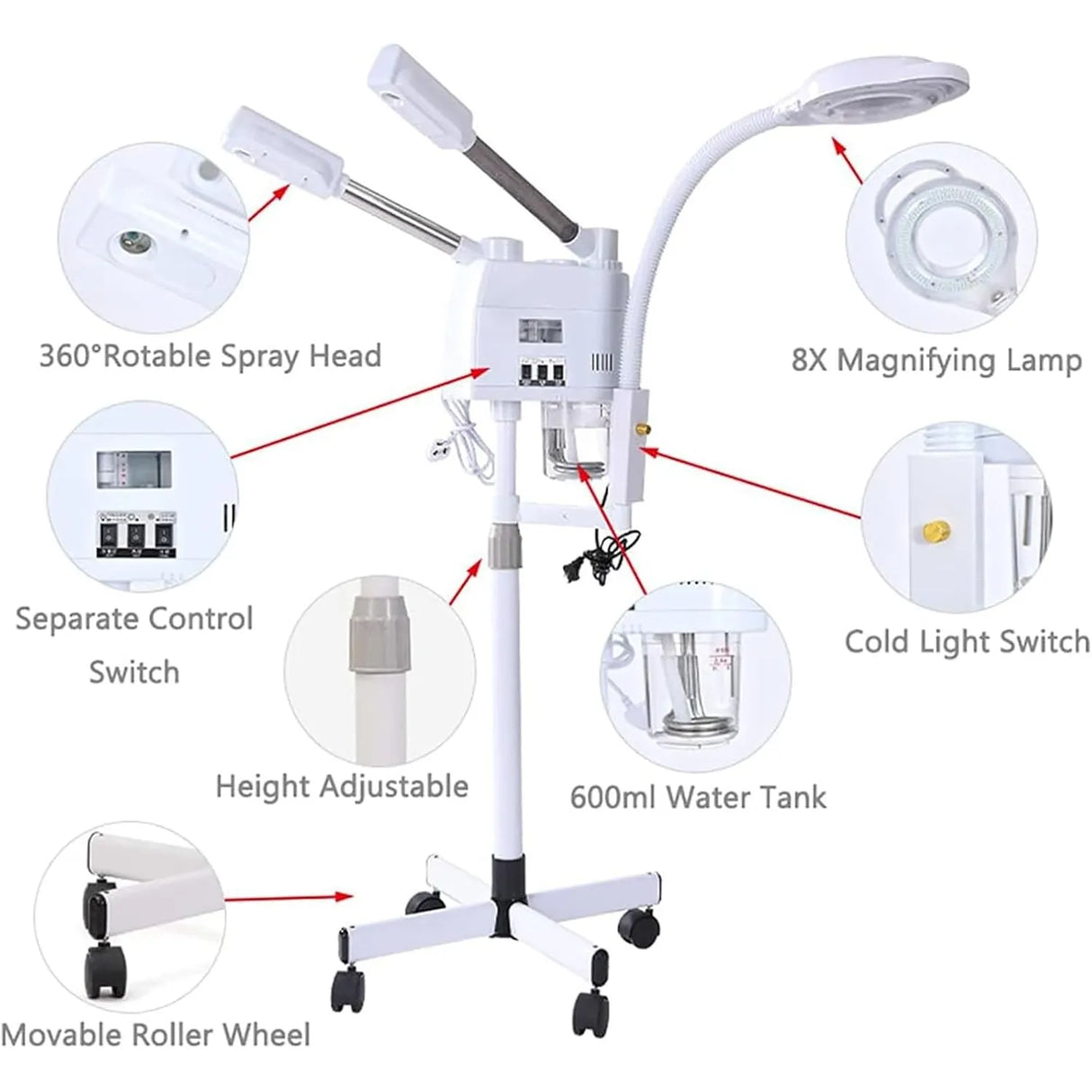 vaporizador pedestal ozono 3 en 1 brazo lampara ajustable